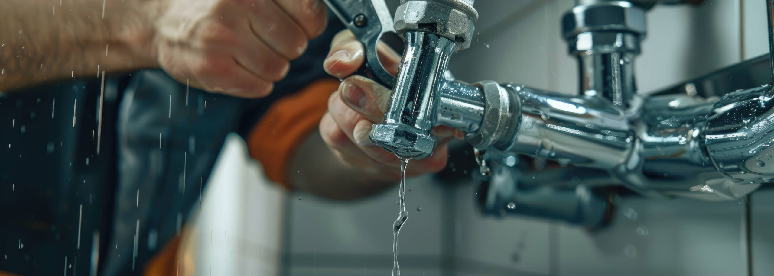 a plumber repairs a pipe. Selective focus.